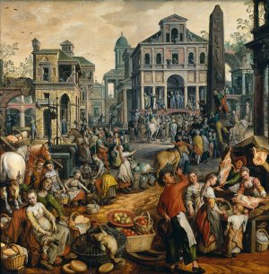 Market Scene with Ecce Homo by Joachim Beuckelaer Oil Painting