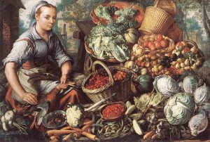 Market Woman with Fruit, Vegetables and Poultry