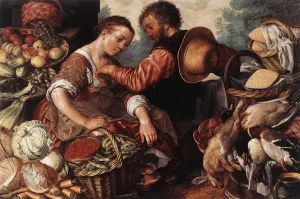 Woman Selling Vegetables by Joachim Beuckelaer - Oil Painting Reproduction