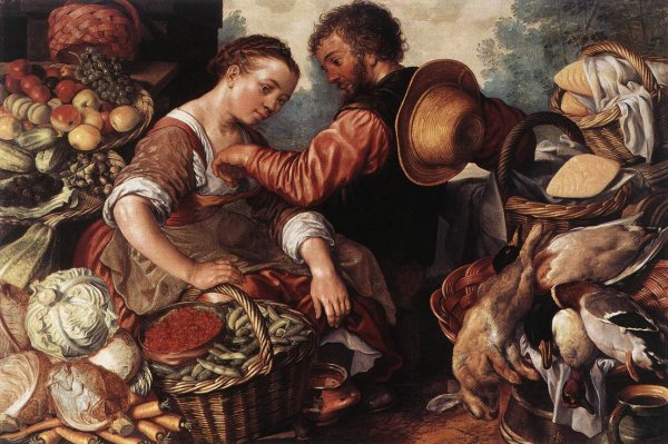 Main Product Photo of Woman Selling Vegetables Painting by Joachim Beuckelaer