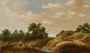 A Dune Landscape With A Peasant Woman And Child On A Path, Farm Houses Beyond by Joachim Govertsz Camphuysen Oil Painting