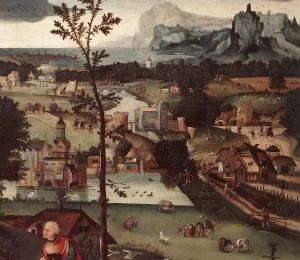 Landscape with the Rest on the Flight Detail Oil painting by Joachim Patenier