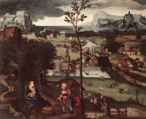 Landscape with the Rest on the Flight by Joachim Patenier - Oil Painting Reproduction