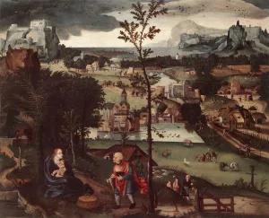 Landscape with the Rest on the Flight by Joachim Patenier Oil Painting