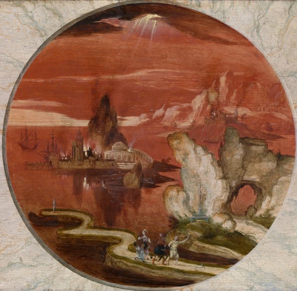 Main Product Photo of Lot and his Family Flee Sodom and Gomorrah Painting by Joachim Patinir