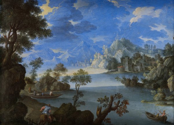 Paysage au bord du lac  by Joachim Patinir - Hand-Painted Oil Painting Reproduction