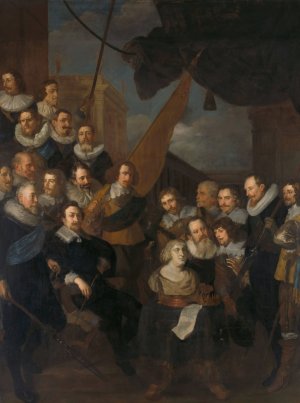 Officers and other Civic Guardsmen of the XIX District of Amsterdam, waiting to welcome Marie de Medicis, 1 September 1638 by Joachim Von Sandrart Oil Painting
