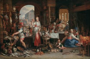 Kitchen Interior With The Parable Of The Great Supper by Joachim Wtewael Oil Painting