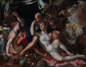 Lot and His Daughters by Joachim Wtewael Oil Painting