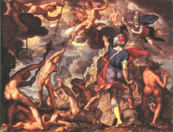 Main Product Photo of The Battle Between the Gods and the Titans Painting by Joachim Wtewael