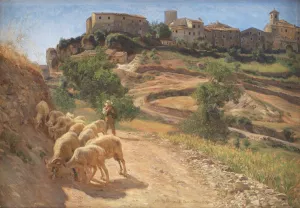 En hyrdedreng med sine far ved Civita d'Antino Oil painting by Joakim Skovgaard