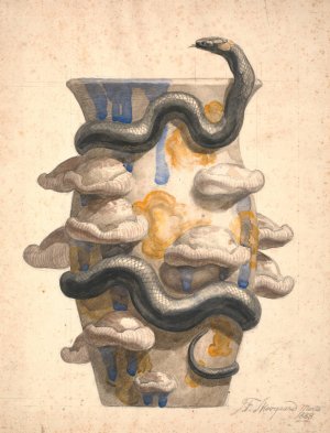 Forarbejde Til Vase Dekoreret Med Plastisk Udformet Slange Og Svampe by Joakim Skovgaard Oil Painting