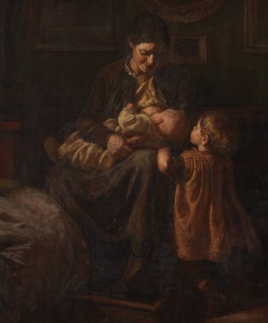Kunstnerens hustru med to born by Joakim Skovgaard Oil Painting