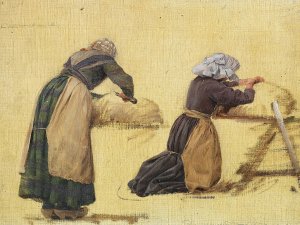 To kvinder klipper far. Studie by Joakim Skovgaard Oil Painting