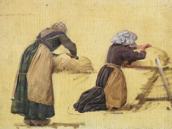 To kvinder klipper far. Studie  by Joakim Skovgaard - Hand-Painted Oil Painting Reproduction
