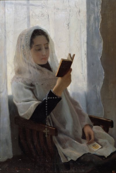 Reading  by Joan Llimona - Hand-Painted Oil Painting Reproduction