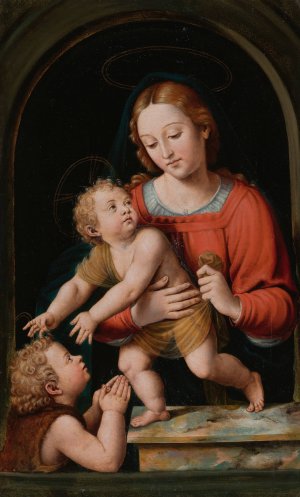 The Virgin Mary With The Christ Child And The Infant Saint John The Baptist by Joan Macip Oil Painting