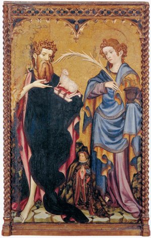 Sts John the Baptist and John the Evangelist with a Donor by Joan Mates Oil Painting