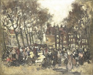 De Noordermarkt te Amsterdam by Joannes Barnardus Antonius Maria Westerwoudt Oil Painting