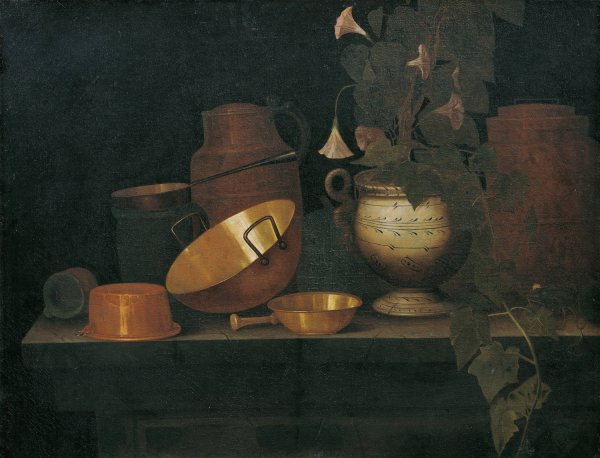 Still life with copper dishes by Joannes De Cordua - Hand-Painted Oil Painting Reproduction