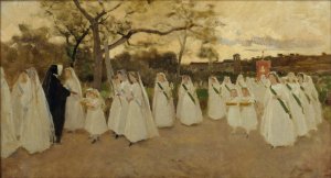 Procession of Schoolgirls by Joaquim Vayreda Oil Painting