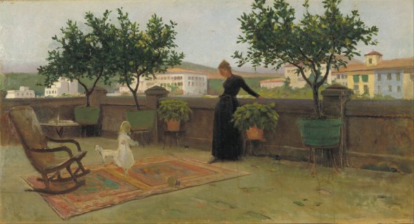 Terrace  by Joaquim Vayreda - Hand-Painted Oil Painting Reproduction