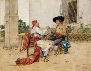 Two Inhabitants of the Valencia Huerta by Joaquin Agrasot Oil Painting