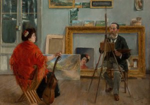 In the artist's studio by Joaquin Gonzalez Ibaseta Oil Painting