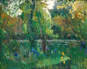 Riverbank In The Forest by Joaquin Mir Trinxet Oil Painting