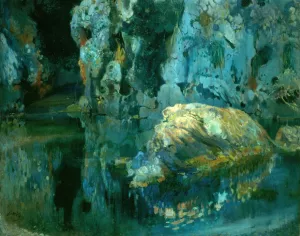 The Rock in the Pond Oil painting by Joaquin Mir Trinxet