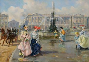 La Place De La Concorde by Joaquin Pallares Allustante Oil Painting