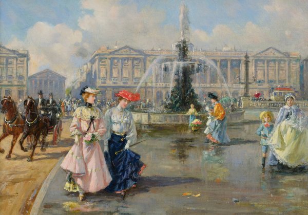 La Place De La Concorde  by Joaquin Pallares Allustante - Hand-Painted Oil Painting Reproduction