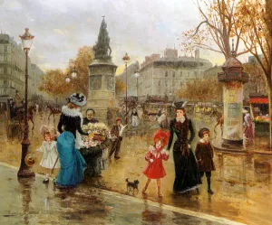 Une Place Animee a Paris by Joaquin Pallares y Allustante Oil Painting