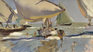 Boats On The Shore by Joaquin Sorolla Oil Painting