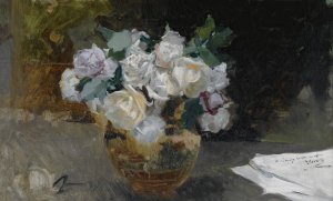 Bodegon De Rosas Blancas by Joaquin Sorolla Oil Painting