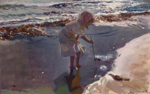 Buscando mariscos, playa de Valencia by Joaquin Sorolla Oil Painting