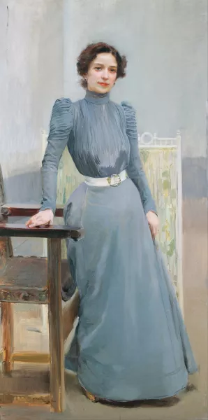 Clotilde con traje gris — Clotilde in a grey dress by Joaquin Sorolla Oil Painting