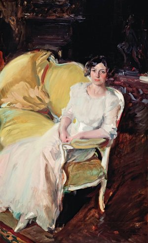 Clotilde seated on the Sofa by Joaquin Sorolla Oil Painting