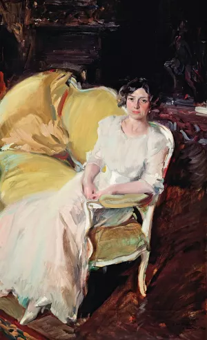 Clotilde seated on the Sofa by Joaquin Sorolla Oil Painting