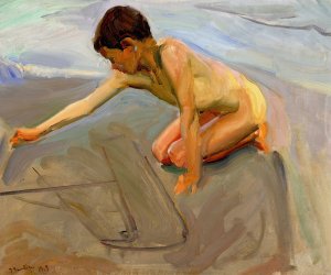 Drawing in the Sand by Joaquin Sorolla Oil Painting