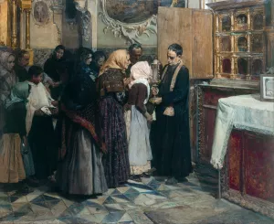 Kissing The Relic by Joaquin Sorolla Oil Painting