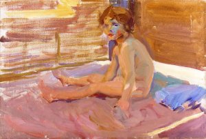 Nina en la playa de Valencia Oil painting by Joaquin Sorolla