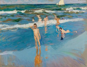 Ninos En El Mar. Playa De Valencia by Joaquin Sorolla Oil Painting