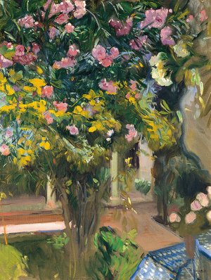 Oleanders, the courtyard of the artist's home by Joaquin Sorolla Oil Painting