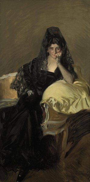 Portrait of Senora de Urcola wearing a black mantilla by Joaquin Sorolla Oil Painting