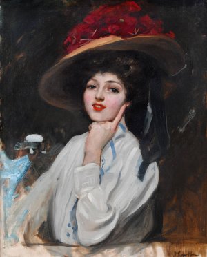 Retrato De Una Joven En Un Sombrero, Cree Que Raquel Meller Oil painting by Joaquin Sorolla