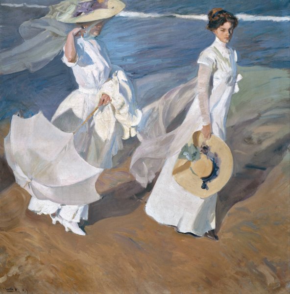 Strolling along the Seashore  by Joaquin Sorolla - Hand-Painted Oil Painting Reproduction