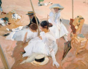 Under the awning, on the Beach at Zarauz by Joaquin Sorolla Oil Painting