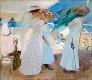 Under the Awning, Zarauz Oil painting by Joaquin Sorolla