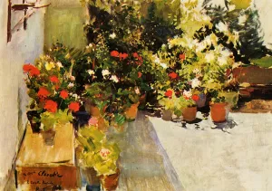 A Rooftop with Flowers by Joaquin Sorolla y Bastida - Oil Painting Reproduction